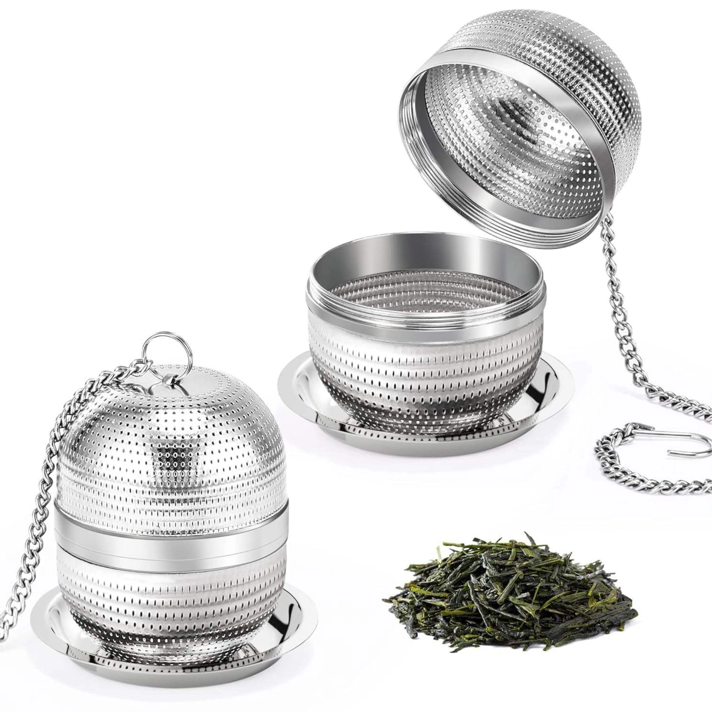 Kitcheniva Reusable Stainless Steel Fine Mesh Spice & Tea Infuser With Chain & Drip Tray
