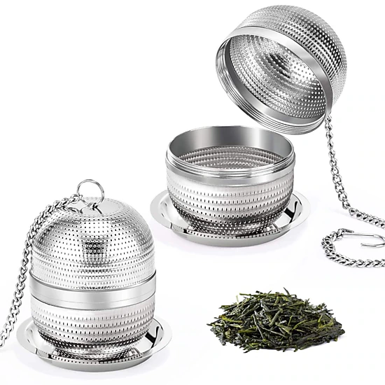 Kitcheniva Reusable Stainless Steel Fine Mesh Spice & Tea Infuser With Chain & Drip Tray