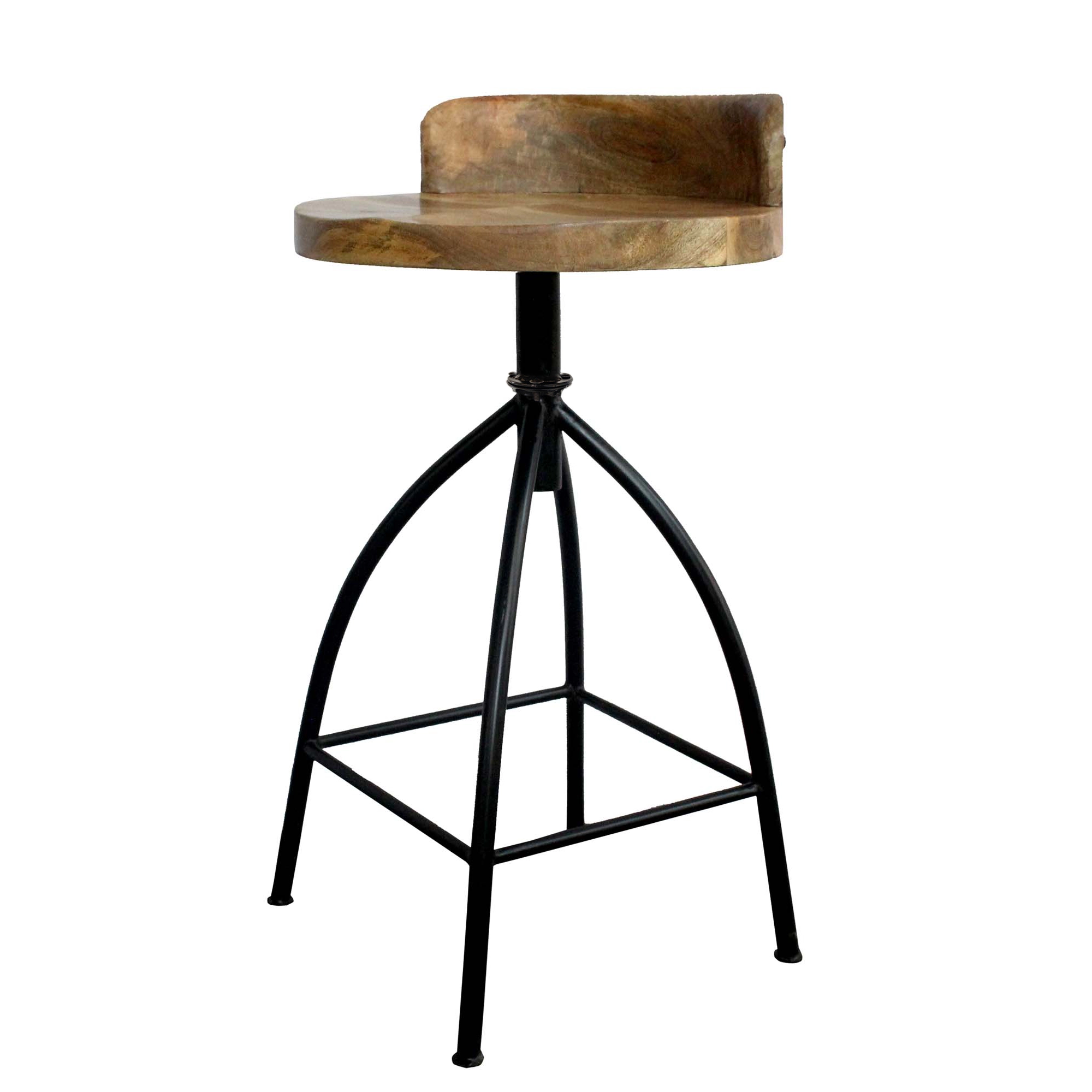 The Urban Port Pia 25-31 Inch Set of 2 Industrial Style Counter Height Stools with Adjustable Swivel Seat, Brown, Black