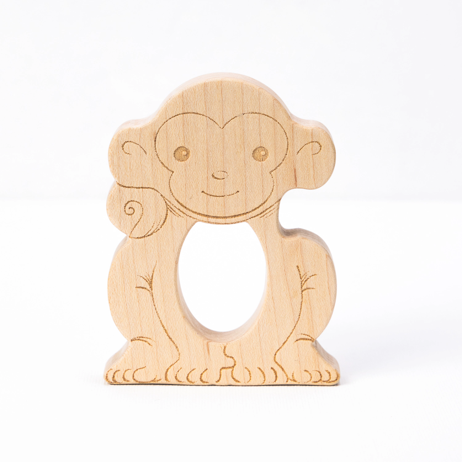 19572 Miller Boys Vintage Toys Wooden Monkey Teether with Organic Cotton Bag - Made in USA