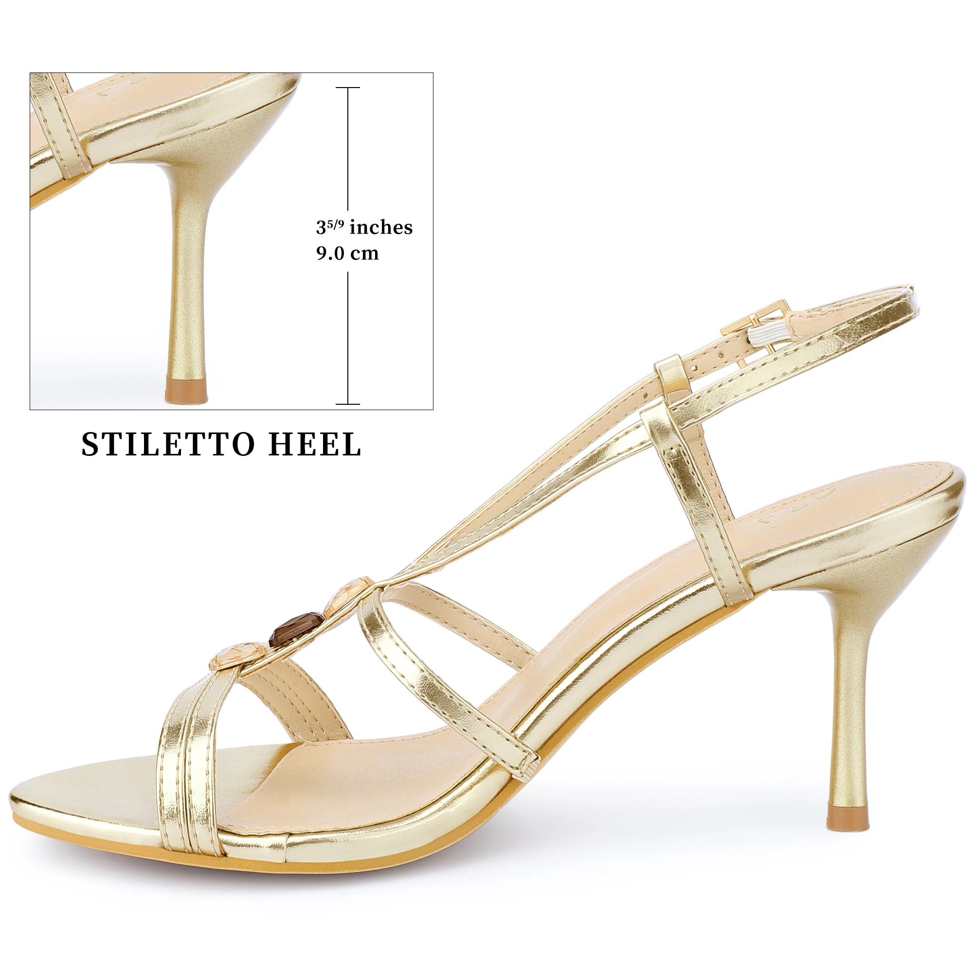 BLISSFUL STEP Women's Perphy Stiletto Heel Strappy Slingback Open Toe Sandals