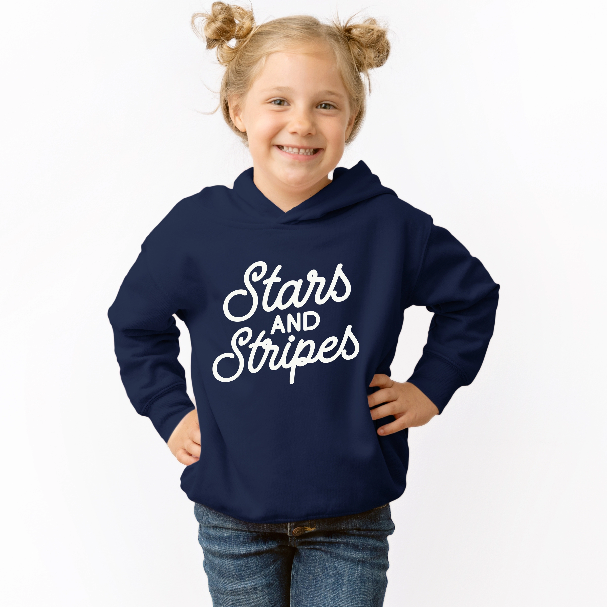 The Juniper Shop - Stars and Stripes Slanted Cursive Puff Print Toddler Hoodie