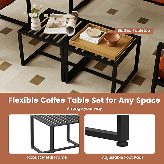 LJG Set of 2 Metal End Tables with Slatted Tabletop