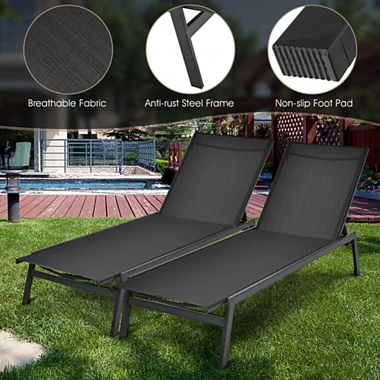 Hivvago Outdoor Reclining Chaise Lounge Chair With 6-Position Adjustable Back