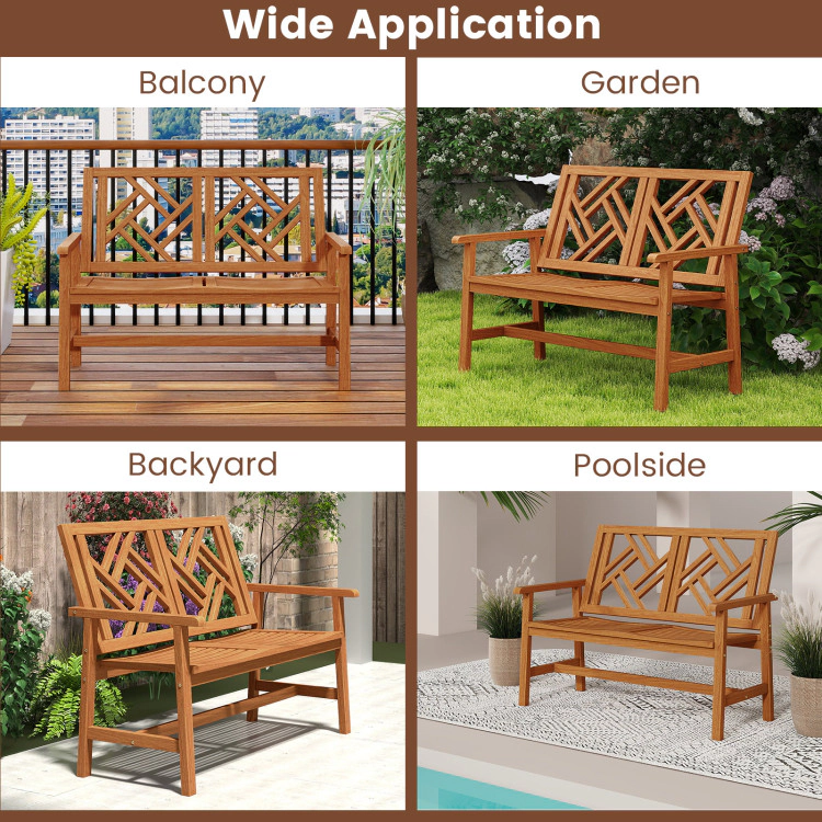 Hivvago Outdoor Bench Wood 2-Person Patio Loveseat Chair With Geometric Backrest