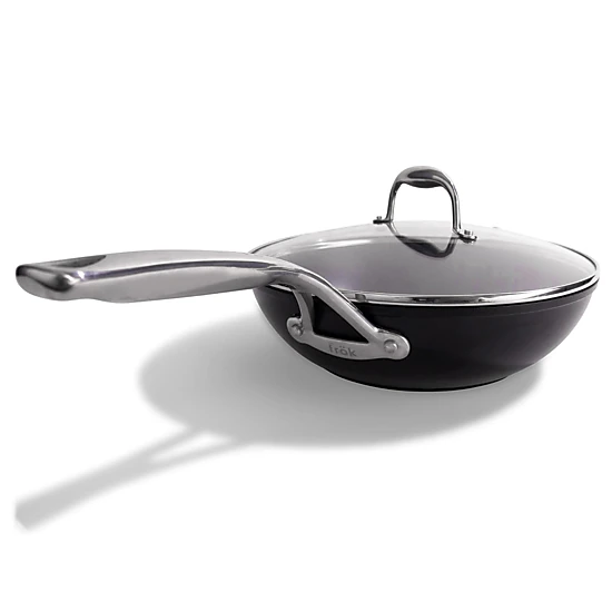 Frok All in One 11 Inch Nonstick Aluminum Wok Frying Pan in Black with Lid