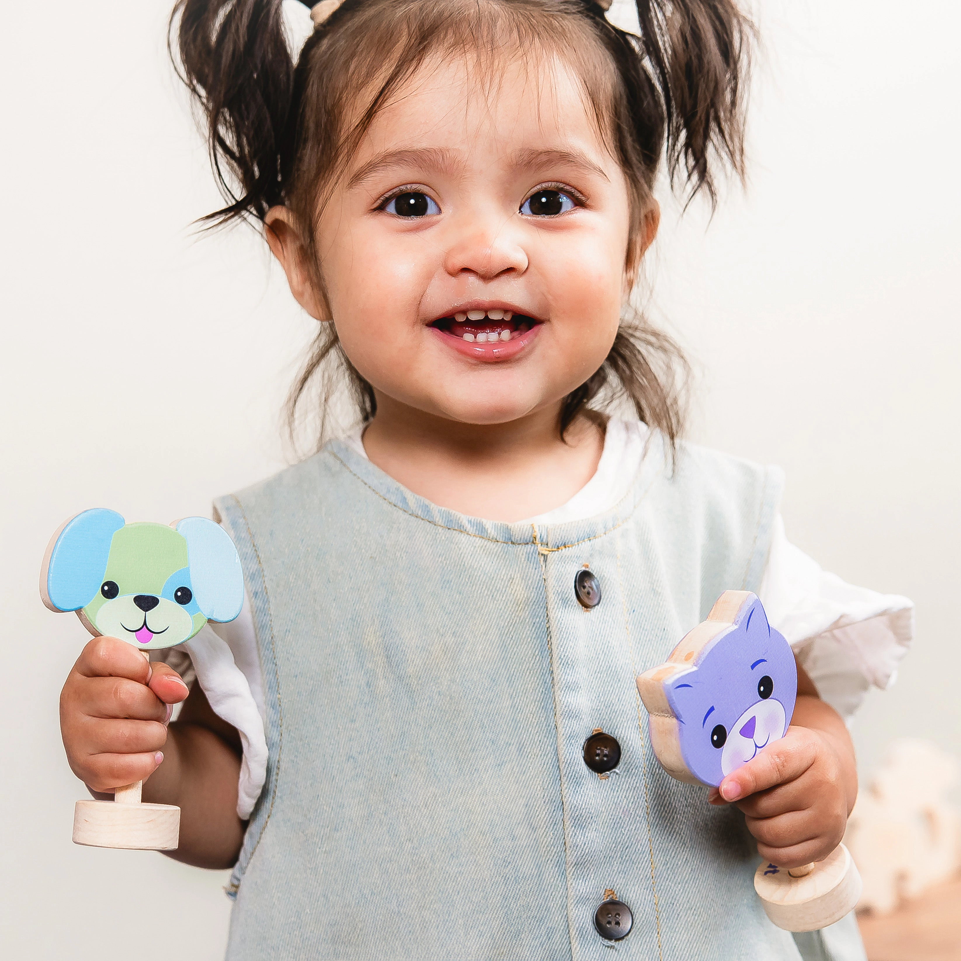 Grasp & Giggle Dog Wooden Rattle, Made in the USA