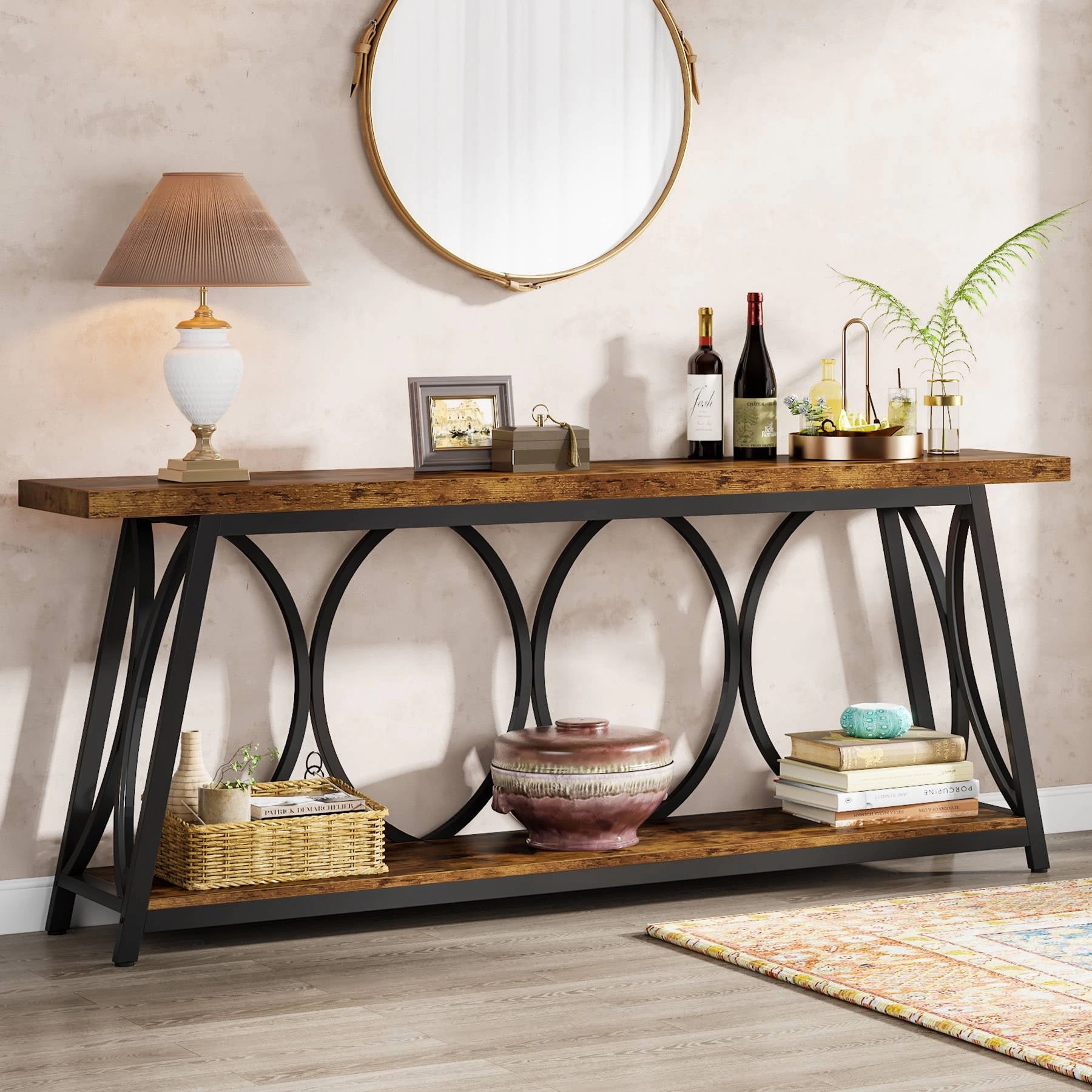 Tribesigns 2-Tier Console Table, 70.9" Industrial Sofa Table Behind Couch with Shelves