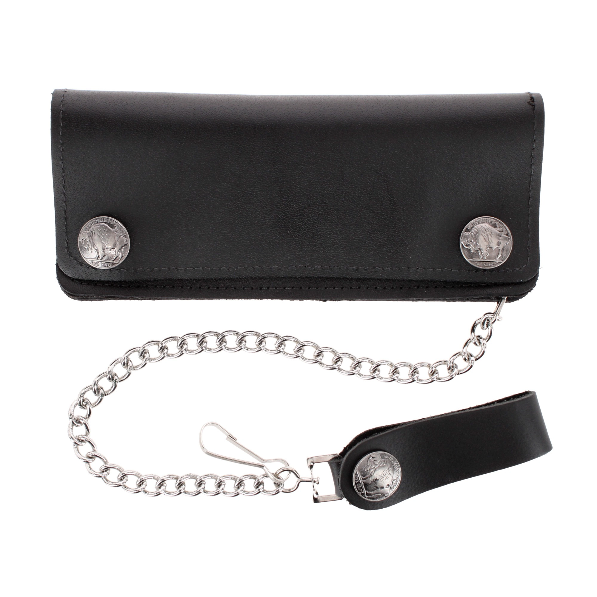 CTM Men's  Leather Chain Wallet Buffalo Nickel Snaps