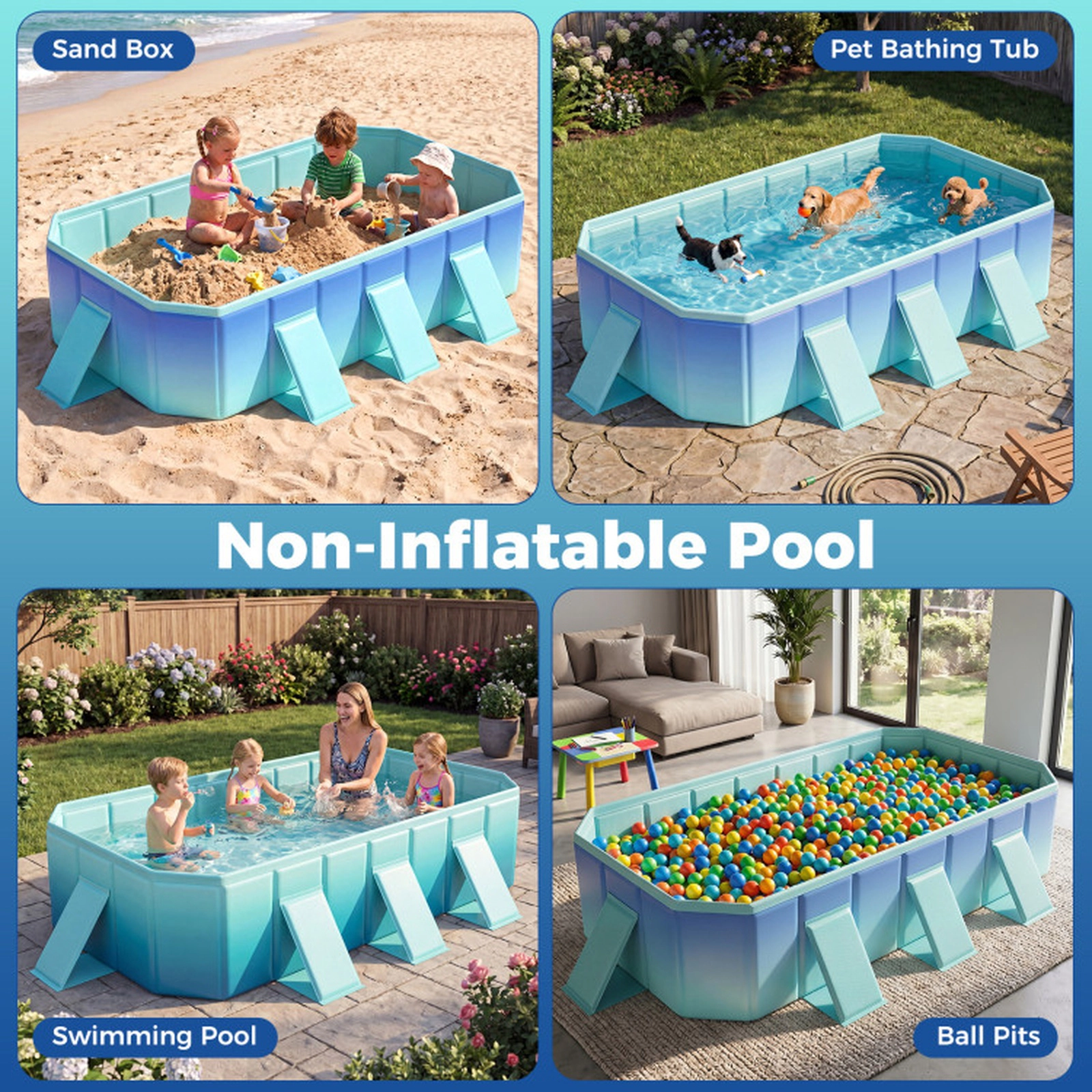 SUGIFT 99 x 52-in 881-lb Capacity Gradient Non-Inflatable Foldable Above Ground Swimming Pool with Drain Hose
