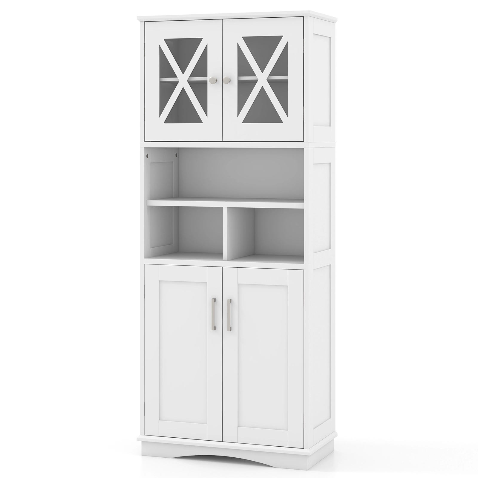 SUGIFT White 57-in Tall 100-lb Capacity Bathroom Floor Storage Cabinet with Acrylic Doors and 3 Open Cubes