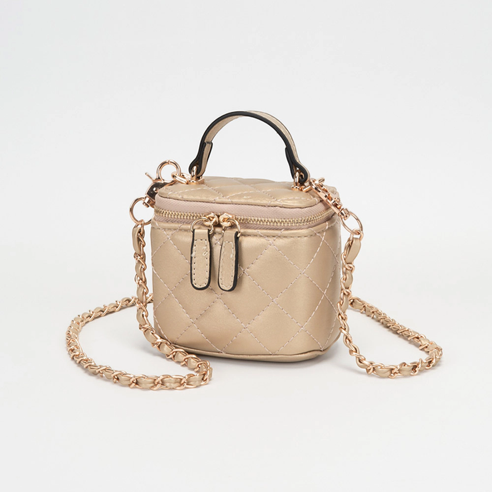 FASHNZFAB Faux Leather Quilted Top Handle Mini Vanity Box Crossbody Bag