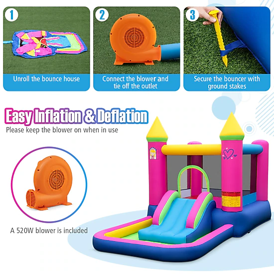 SUGIFT Inflatable Princess Castle Bounce House Slide Ball Pit & Basketball Hoop 200-lb Capacity Ages 3-12 Multicolor
