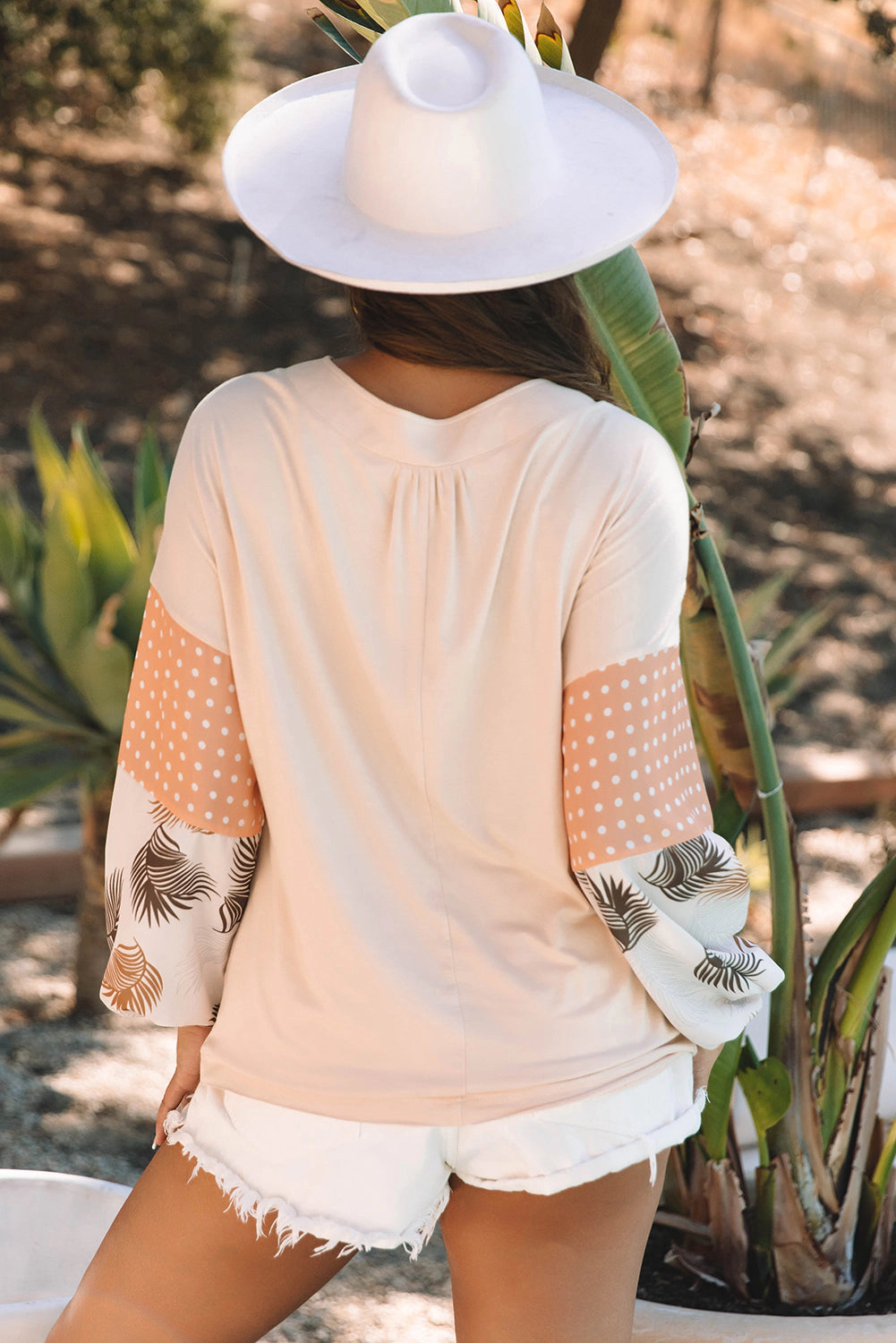 Threaded Pear Women's Alora Palm Leaves Polka Dot Loose Blouse