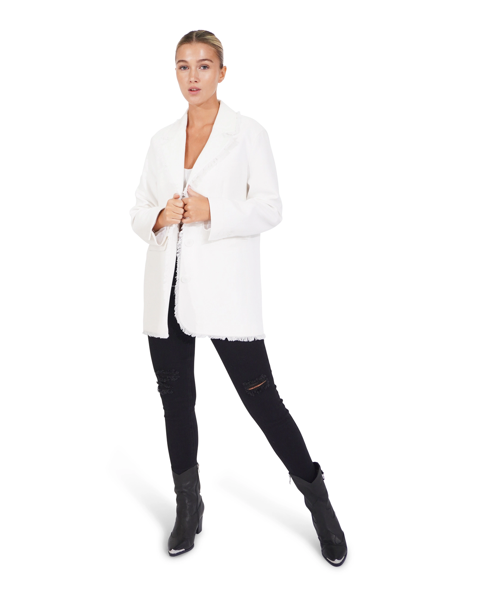 Belle & Bloom Womens Young Blood Frayed Edge Blazer
