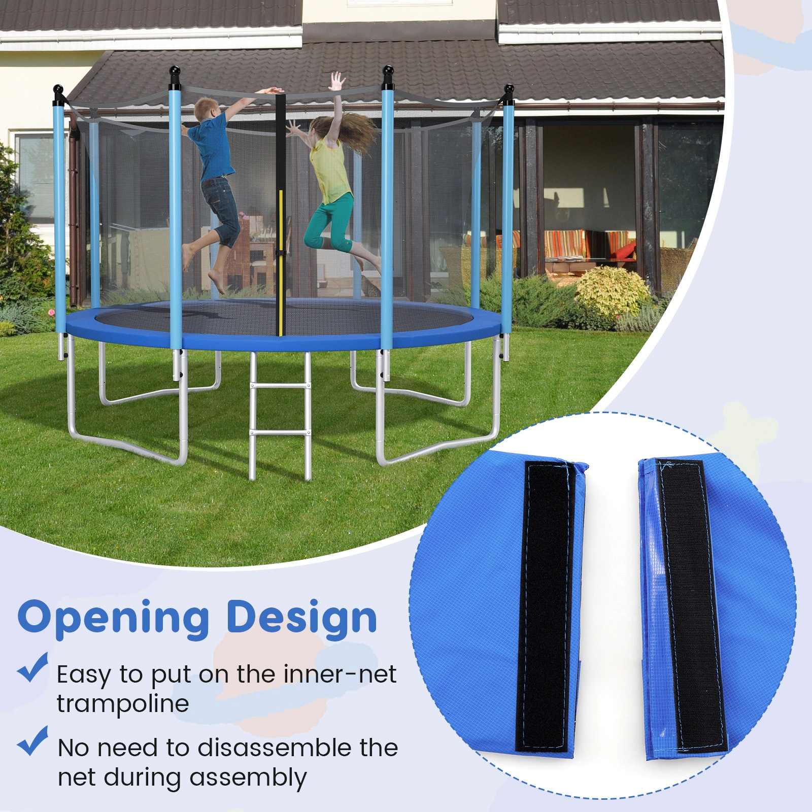 SUGIFT 10-ft Trampoline Pad Replacement Safety Pad with Fixing Straps 0.6-in Foam 11.8-in Pad Width 4-in Side Skirt Blue