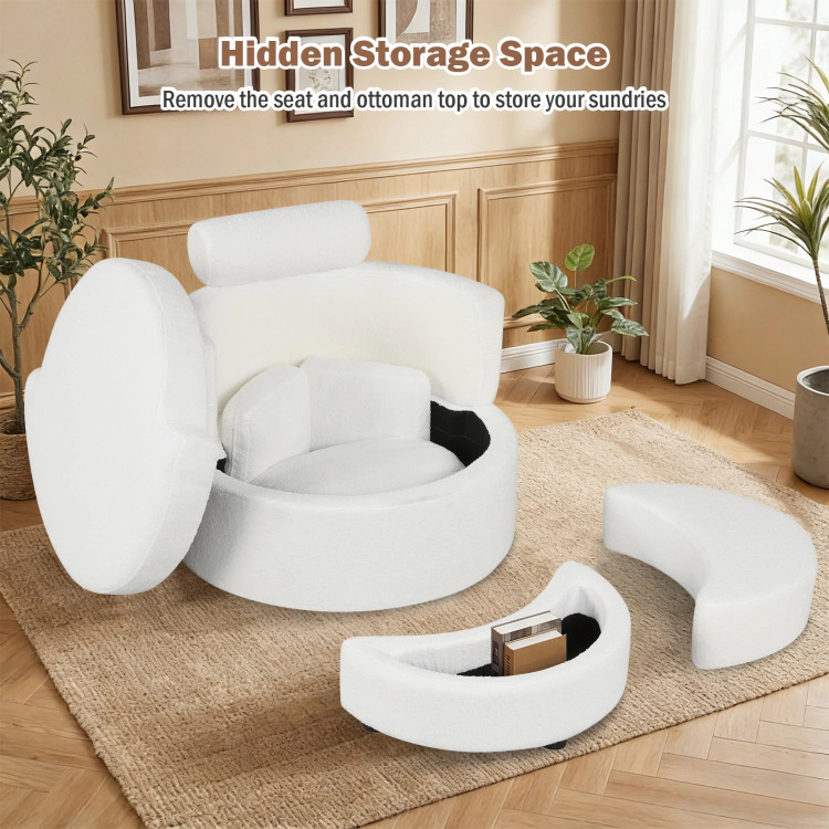 Hivvago 360 Degree Swivel Accent Chair With Half Moon Storage Ottoman