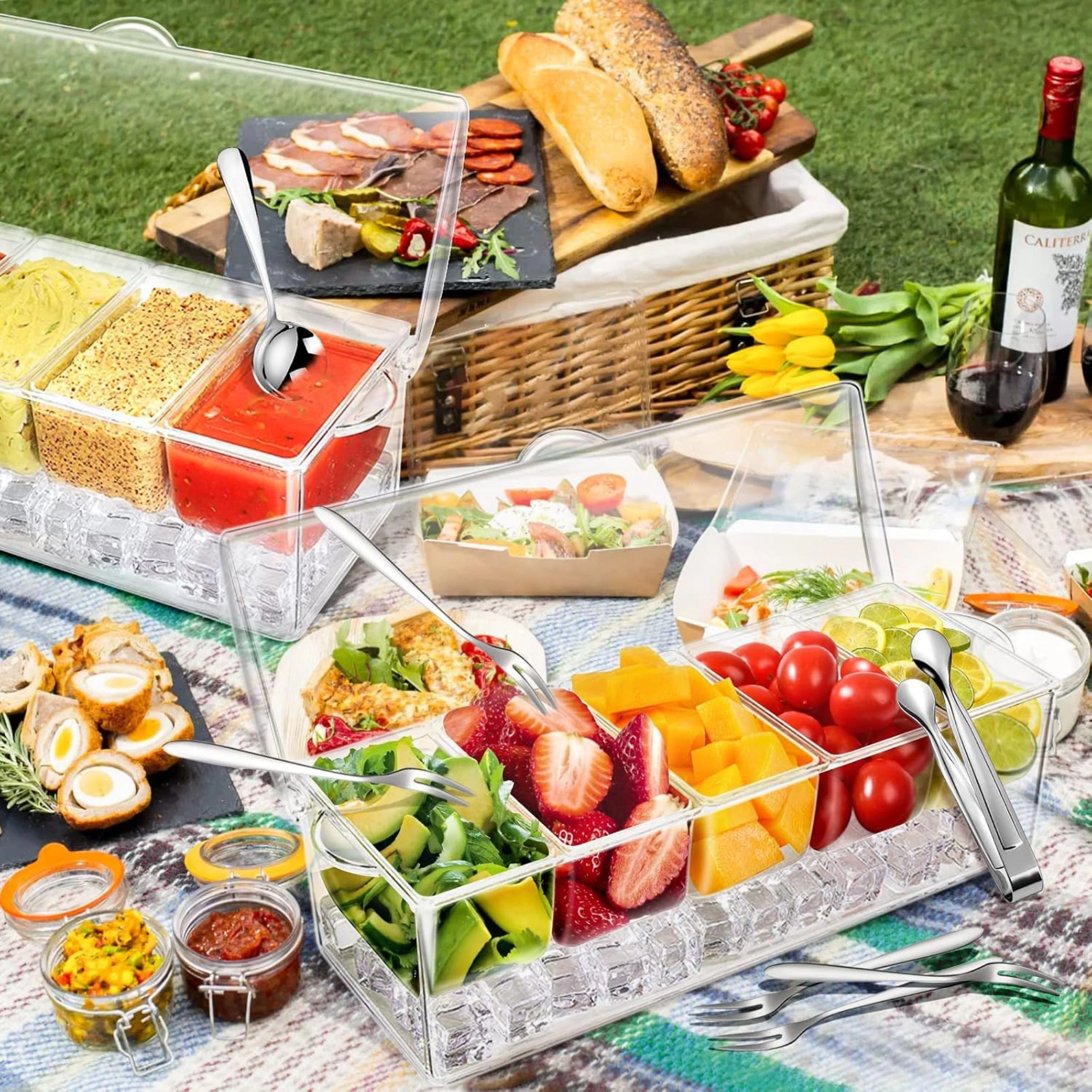 Stock Preferred Chilled Condiment Serving Tray with Stainless Steel Utensils