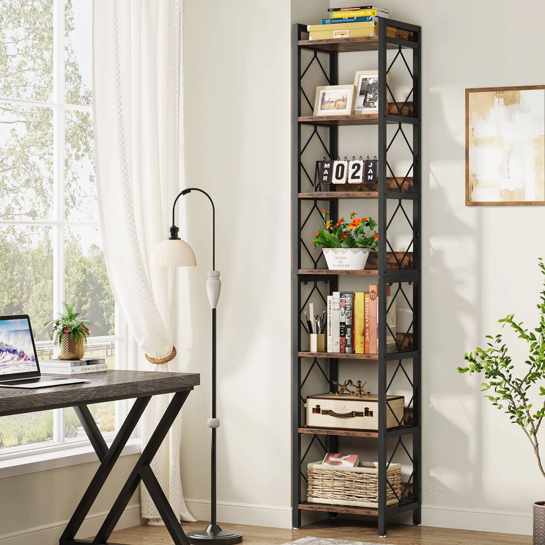 Tribesigns 7 -Shelf Corner Bookcase (13.39-in W x 78.74-in H x 13.39-in D)