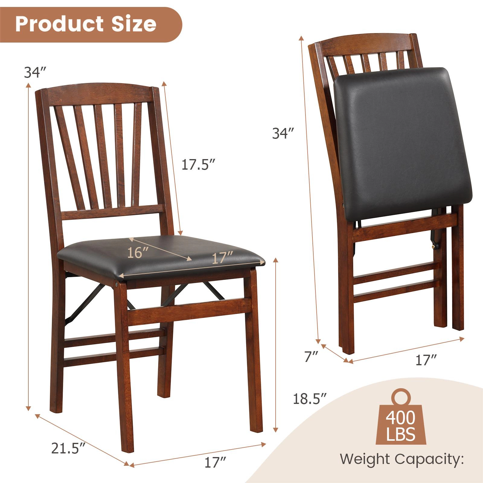 LJG Set of 2 Folding Chairs with Padded Seat and Rubber Wood Frame