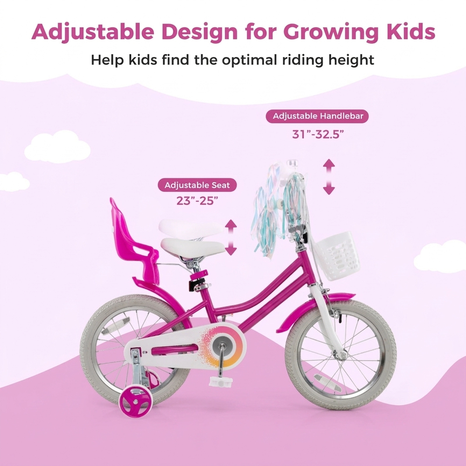 SUGIFT Kids Bike 16 Inch with Training Wheels and Dual Brake System 145-lb Capacity Ages 4-7 Years Rose Red Bicycle