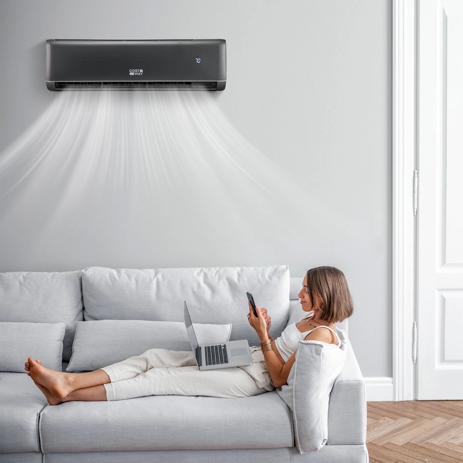 LJG GreyVolt Series Energy Star Certified 12000 BTU 21 SEER2 208-230V Mini Split Air Conditioner and Heater Gray