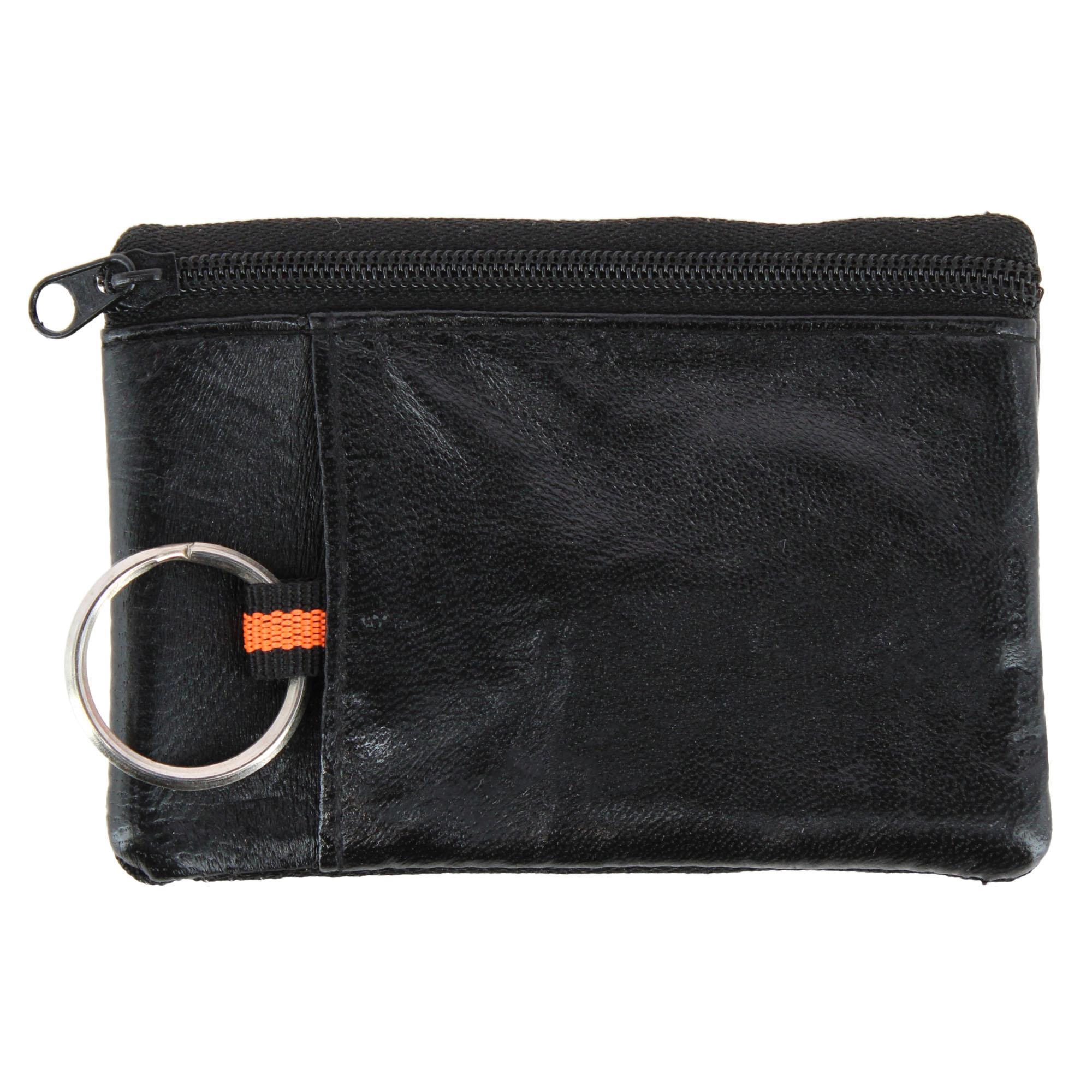 CTM Leather Zipper RFID Coin Pouch Wallet with ID Window & Key Ring