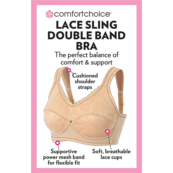 Comfort Choice Women's Plus Size Full Coverage Sling Double Band Lace Bra