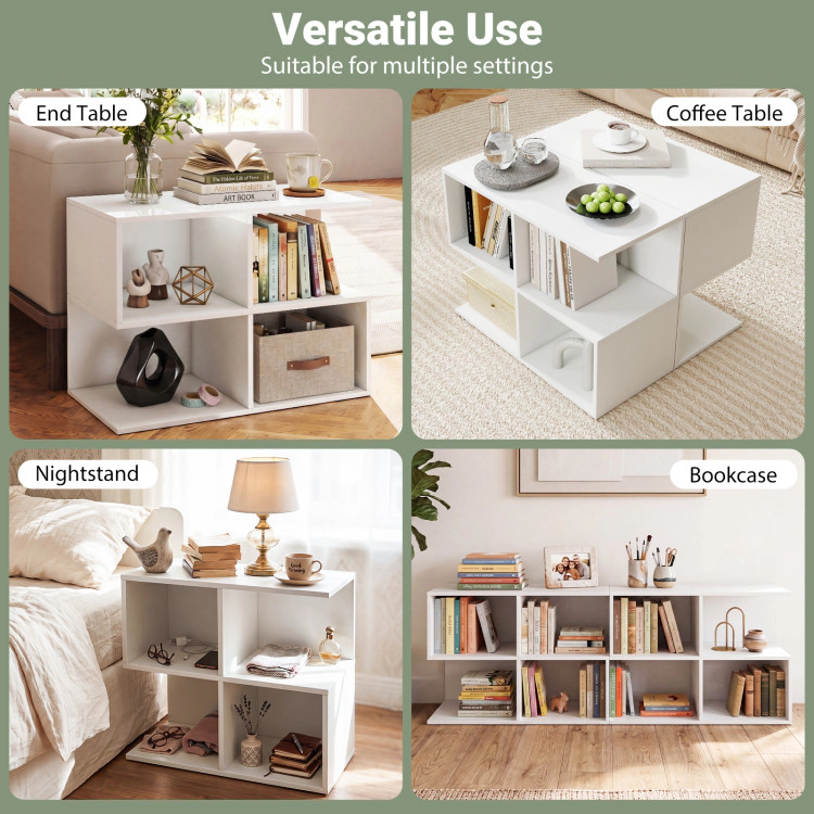 Hivvago 3-Tier Modern S-Shaped  End Table  With 4 Storage Cubes