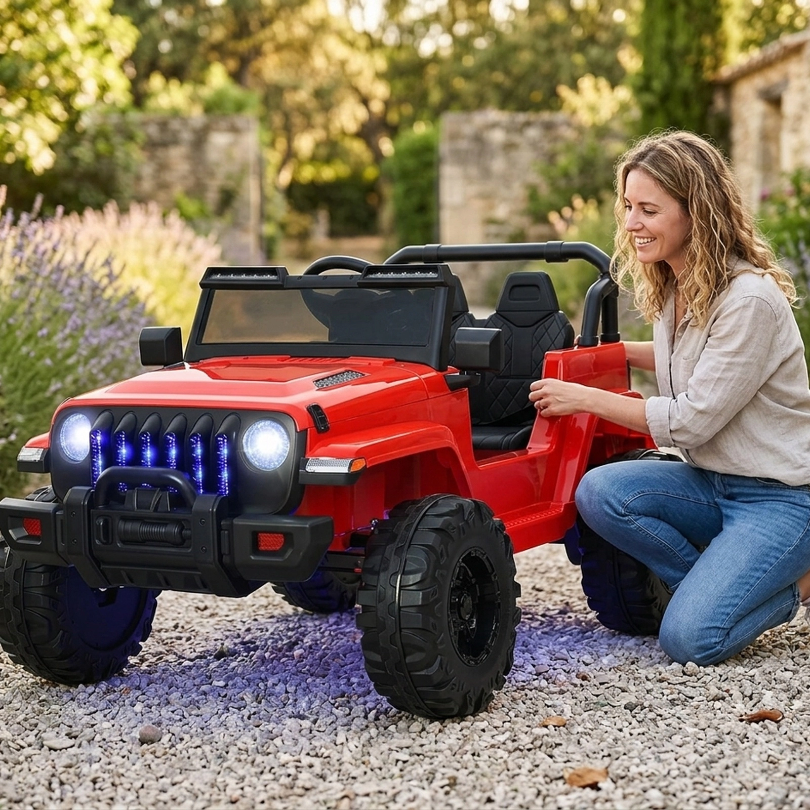 12V Kids Ride on Car 2.4G Parent Remote 3 Speeds Spring Suspension and Music Off-Road SUV Style Ages 3+ 77-lb Capacity