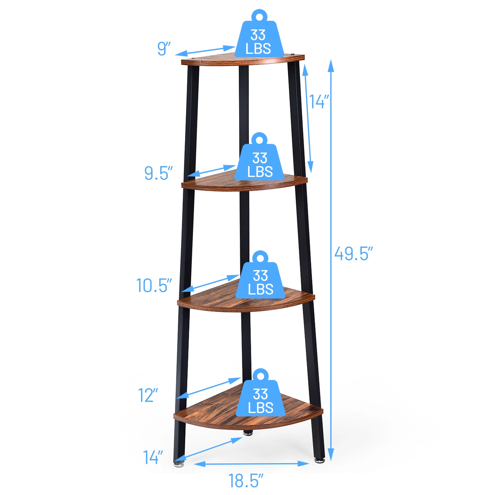 SUGIFT Black 4-Tier Corner Shelf Metal Storage Rack Ladder Bookcase