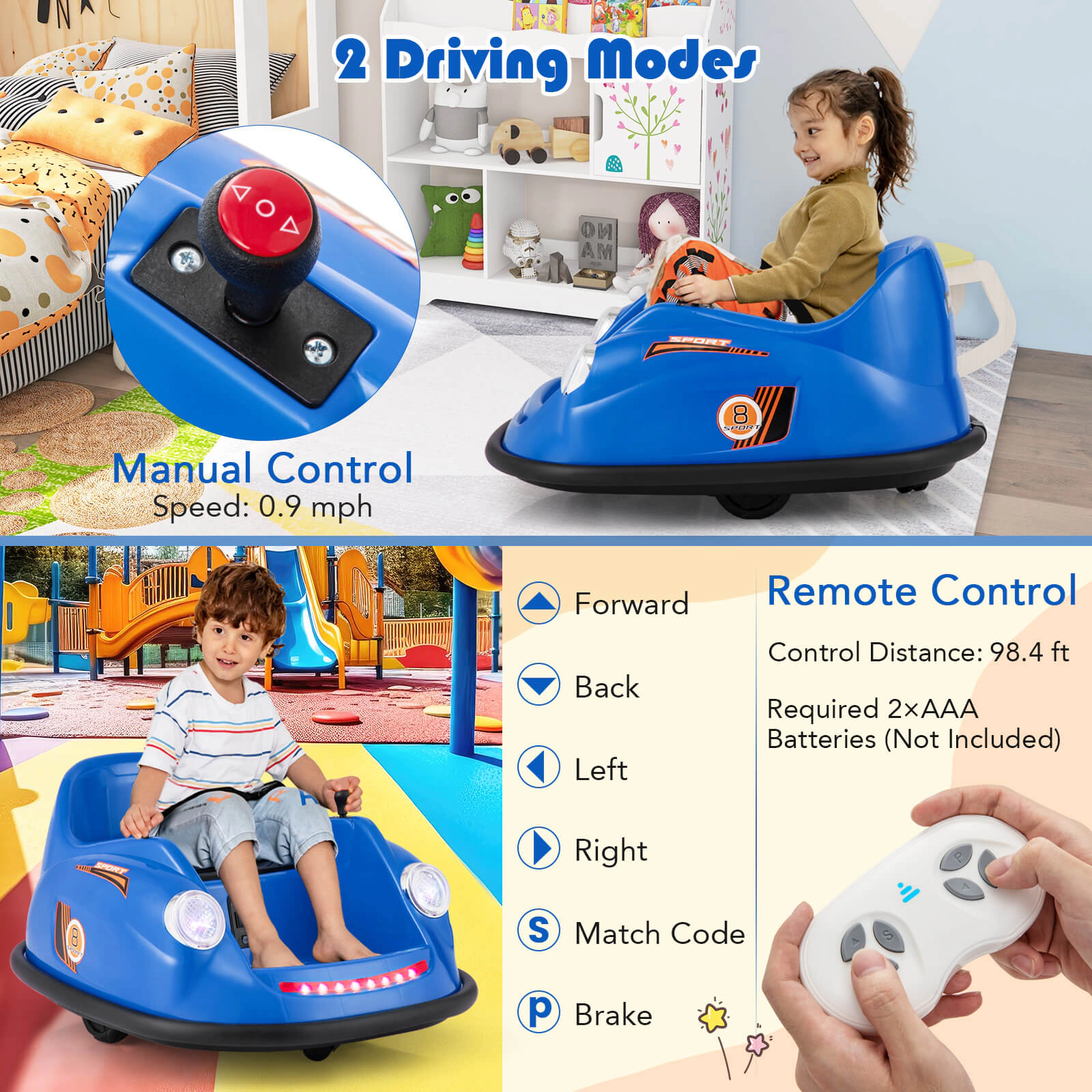 Costway Ride on Bumper Car for Kids with Remote Control 362 Degree Spin LED Light Navy