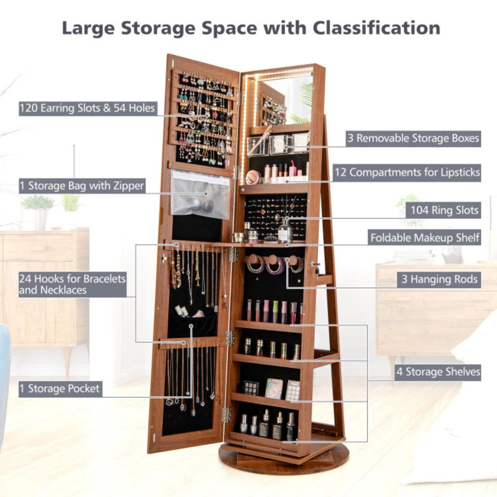 Hivvago Full Length Mirror Jewelry Cabinet with Rotating Design