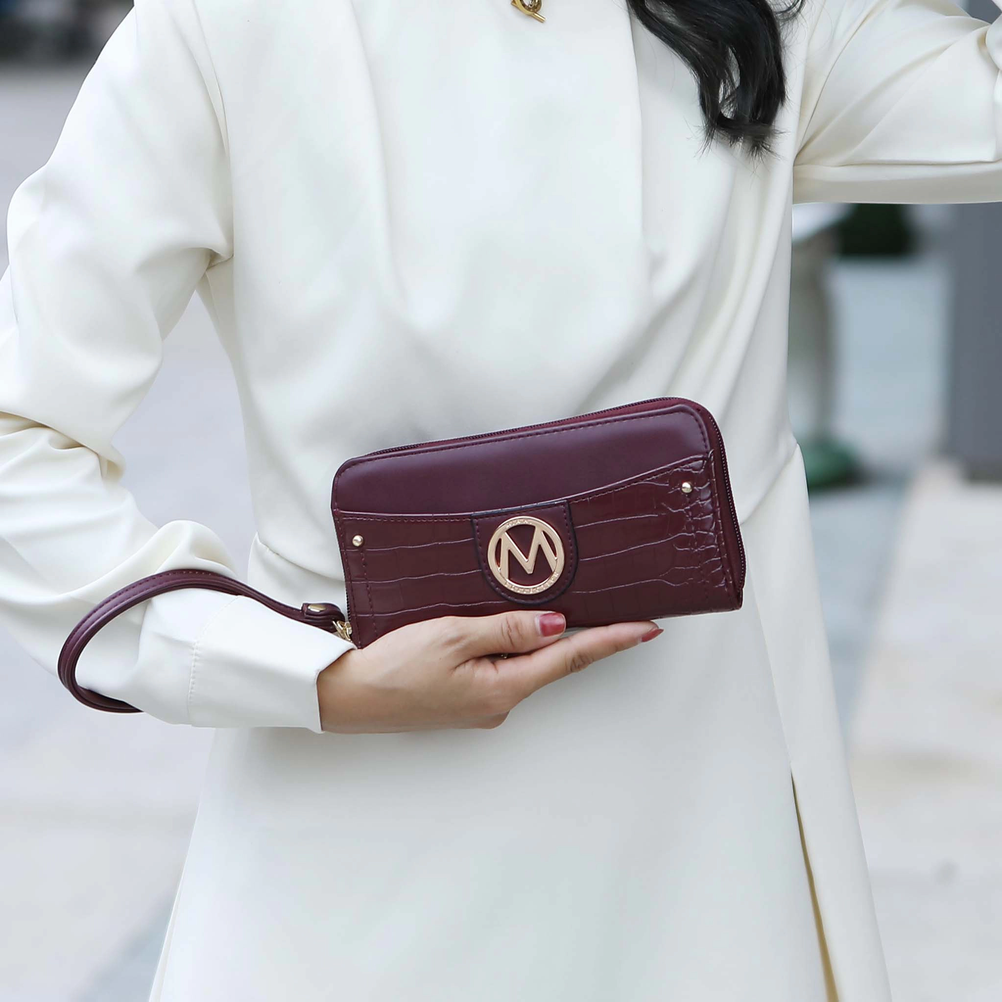 Mia K Collection Nora Croc-Embossed Satchel - Gold-Tone Hardware, Removable Crossbody Strap