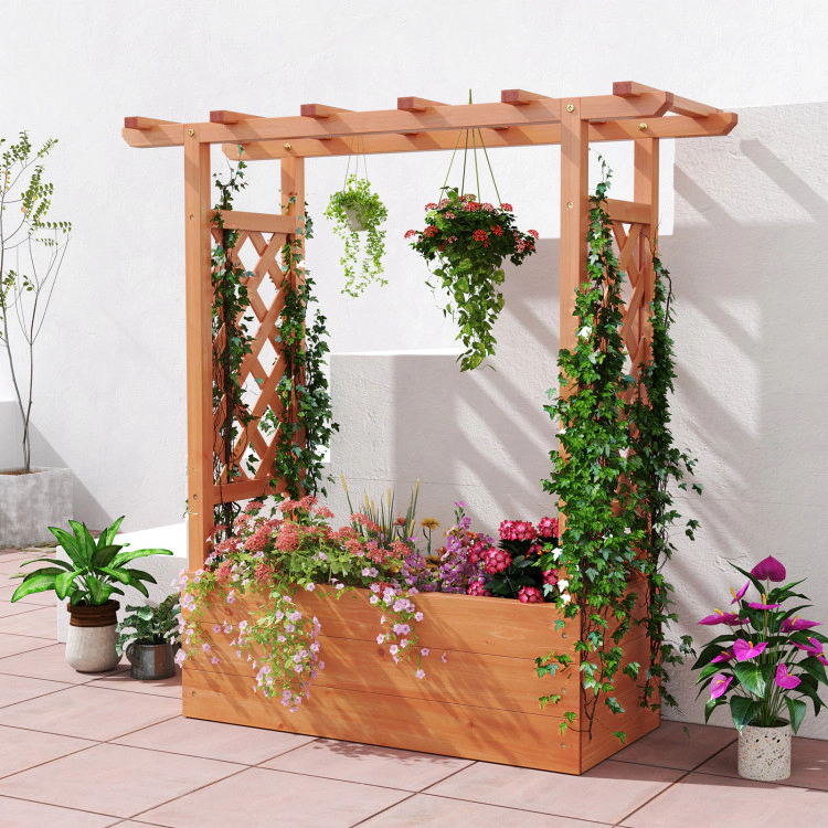 Hivvago Wooden Raised Garden Bed Elevated Planter Box with Trellis and Hanging Roof