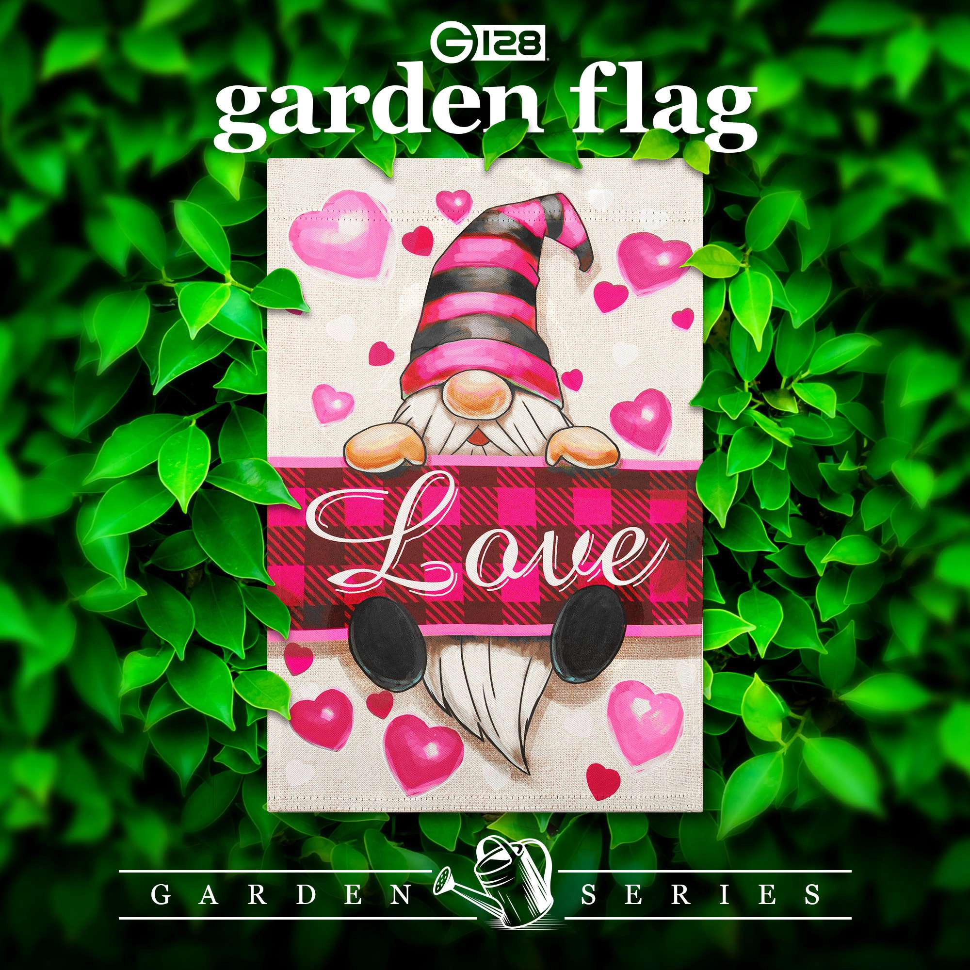 G128 Valentine’s Day Love Gnome Double-Sided Garden Flag 12x18 in