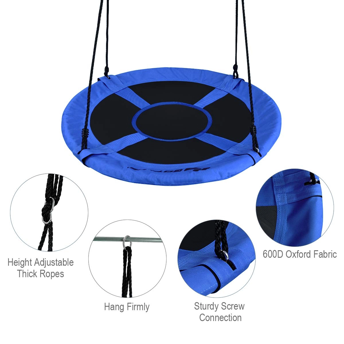 SUGIFT Kids Blue Flying Saucer Tree Swing with Adjustable Ropes 40-in Dia 40-in to 63-in H 700-lb Swing Capacity