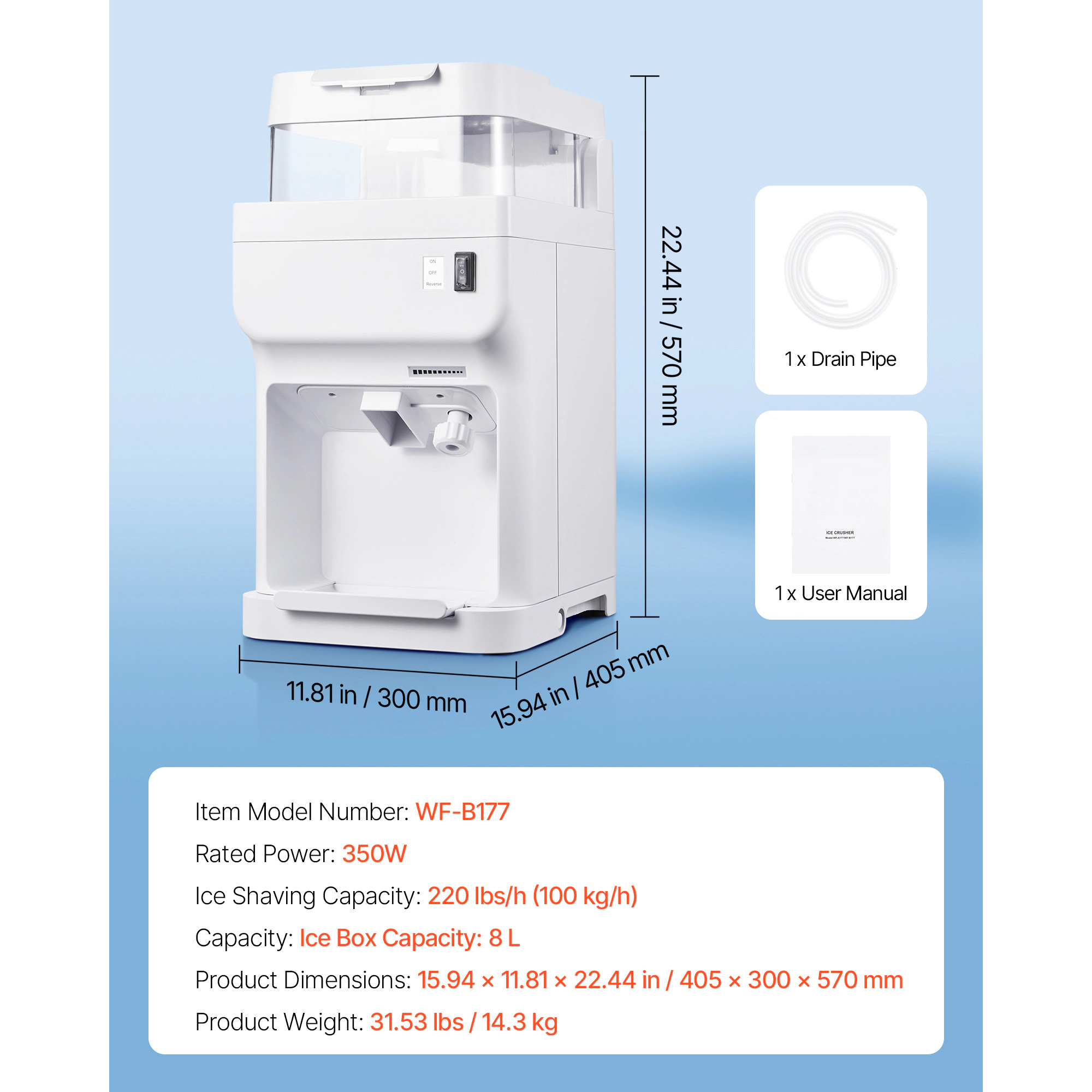 HONGGE Commercial Ice Shaver Electric Snow Cone Maker with Ice Shaved Ice Machine for Home Commercial