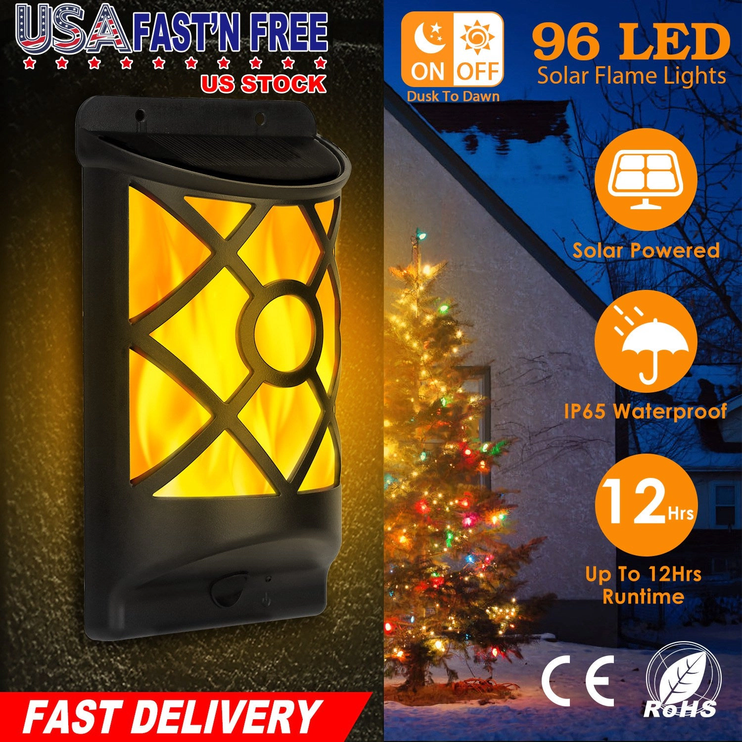 GBruno 96-LED Solar Flame Wall Light