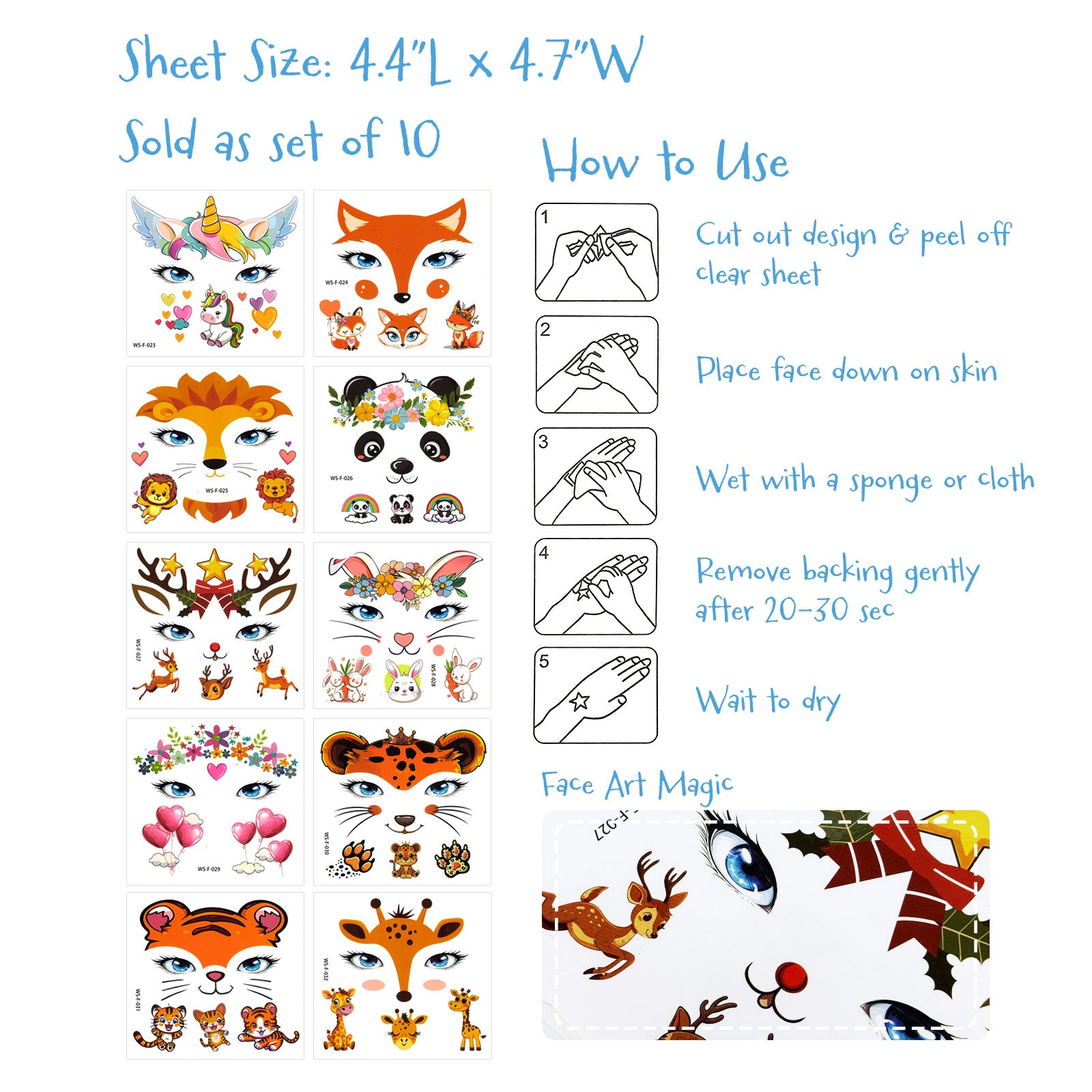 Wrapables Waterproof Temporary Tattoos for Party Favors, Easter Basket Stuffers, Halloween Treats (10 Sheets)