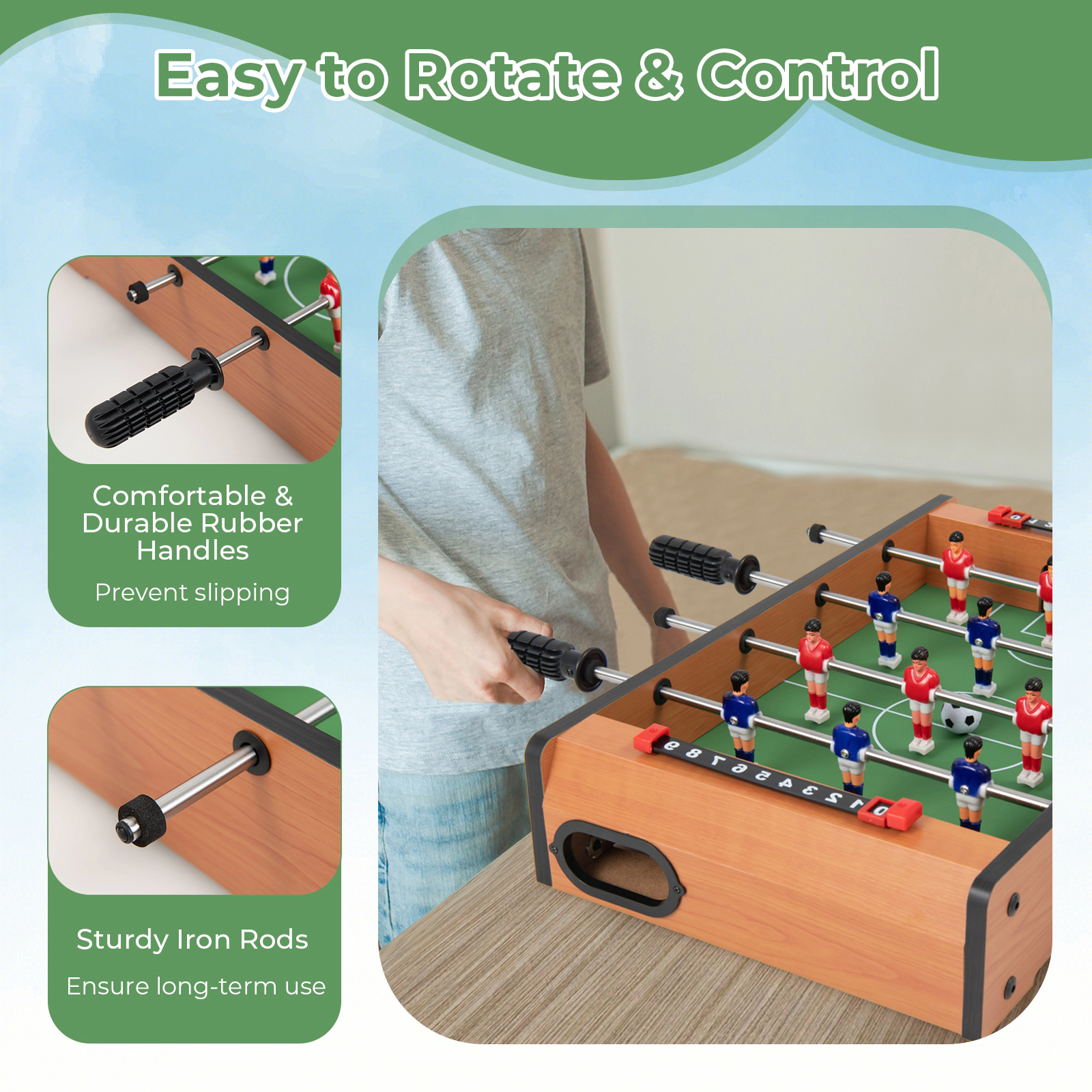 SUGIFT 20-in Mini Tabletop Foosball Soccer Game Table with 4 Steel Rods 12 Players and 2 Footballs