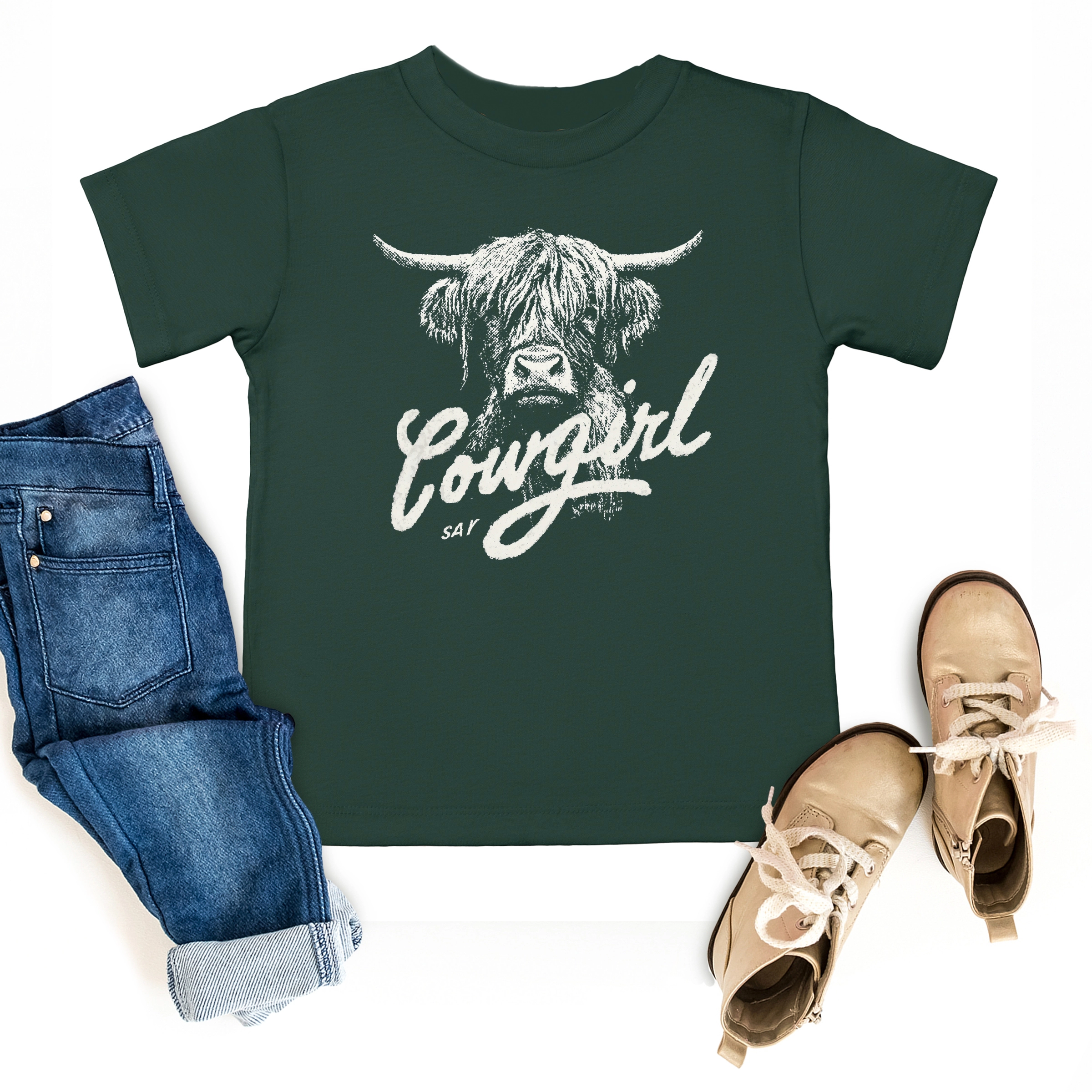 The Juniper Shop - Cowgirl Highland Cow Toddler Short Sleeve Graphic T-Shirt