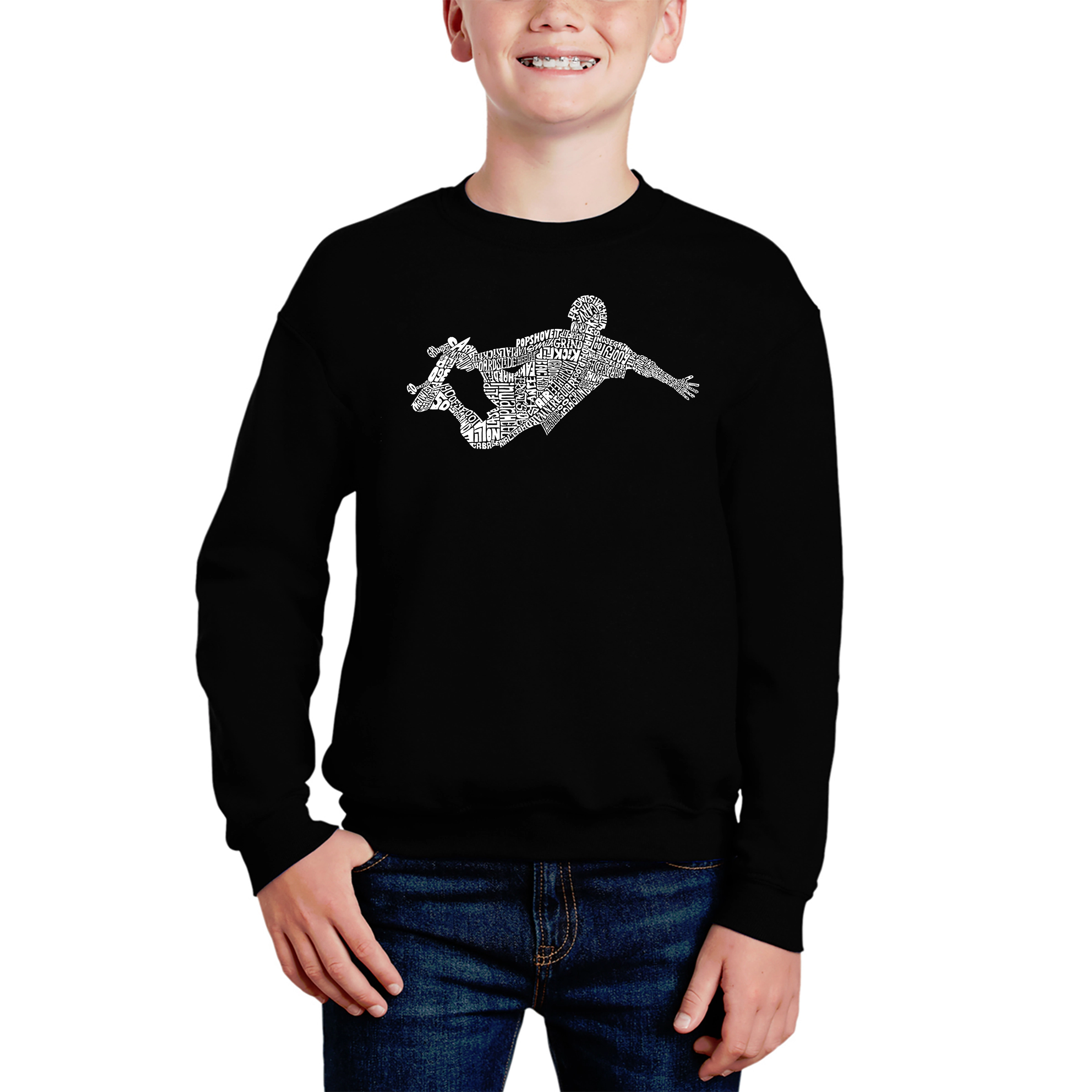 LA Pop Art Boy's Word Sweatshirt - Popular Skating Moves & Tricks