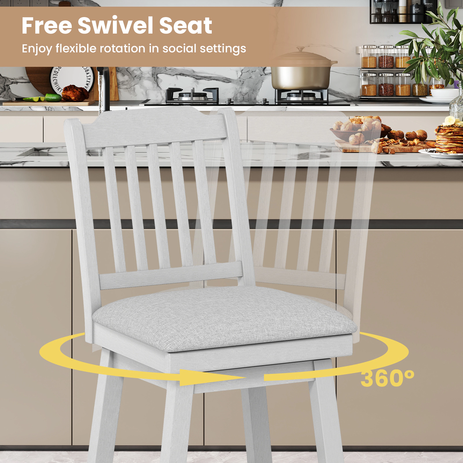 SUGIFT 25-in Modern Upholstered Swivel Counter-Height Bar Stools Set of 2 400-Lb Capacity with Footrests Gray