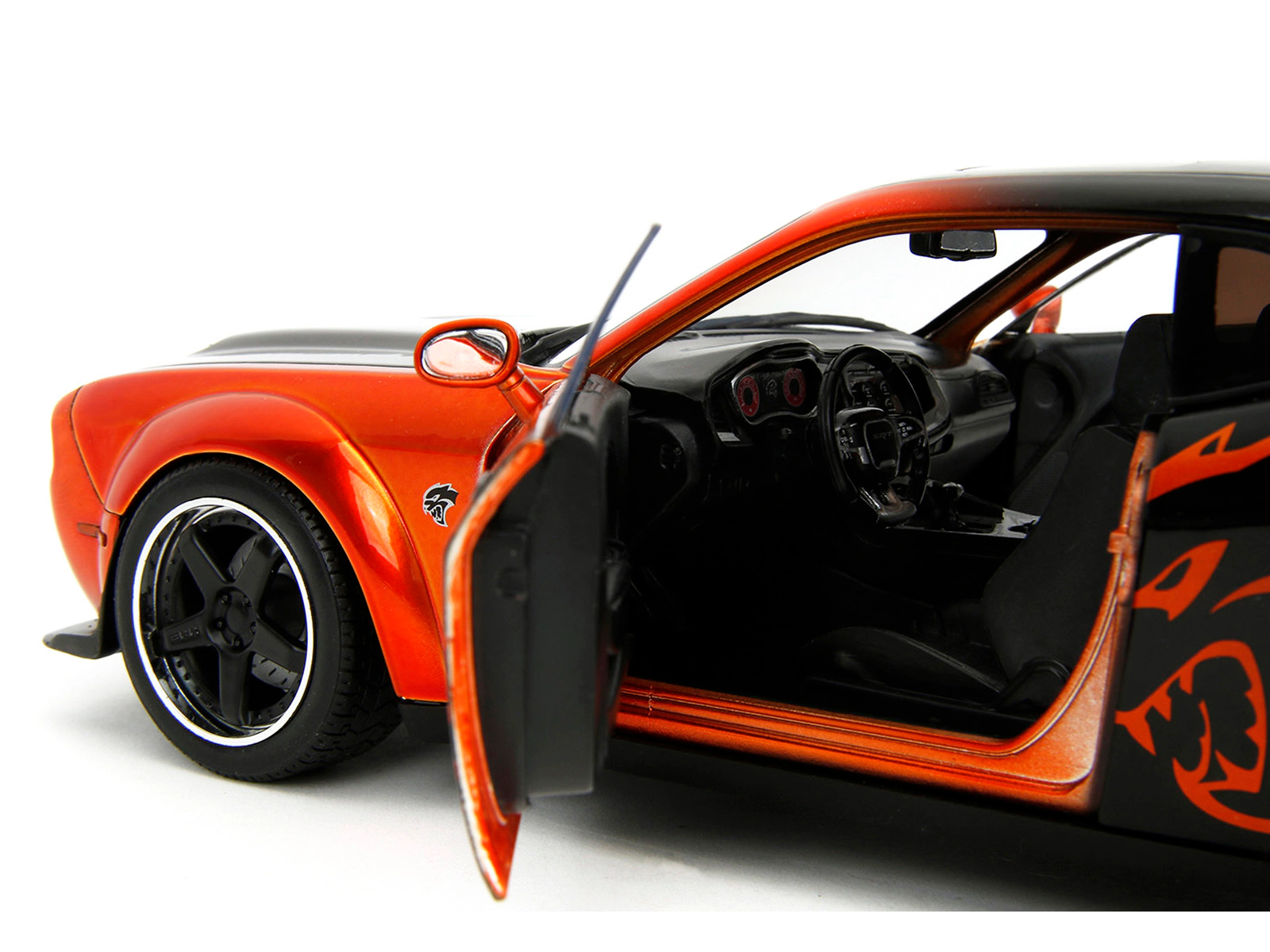 Jada Dodge Challenger Srt Hellcat Orange Metallic And Black "Pink Slips" Series 1/18 Diecast Model Car By Jada