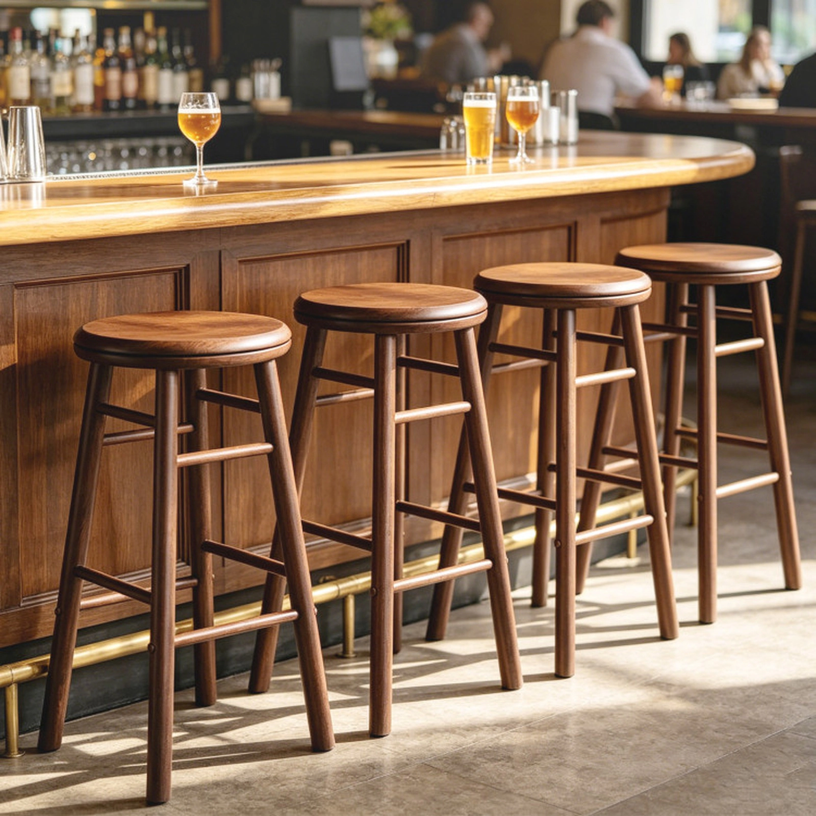 SUGIFT 24-in Rubber Wood Swivel Bar Stools Set of 2 with Footrests and Crossbars 330-lb Capacity Natural Gray Walnut