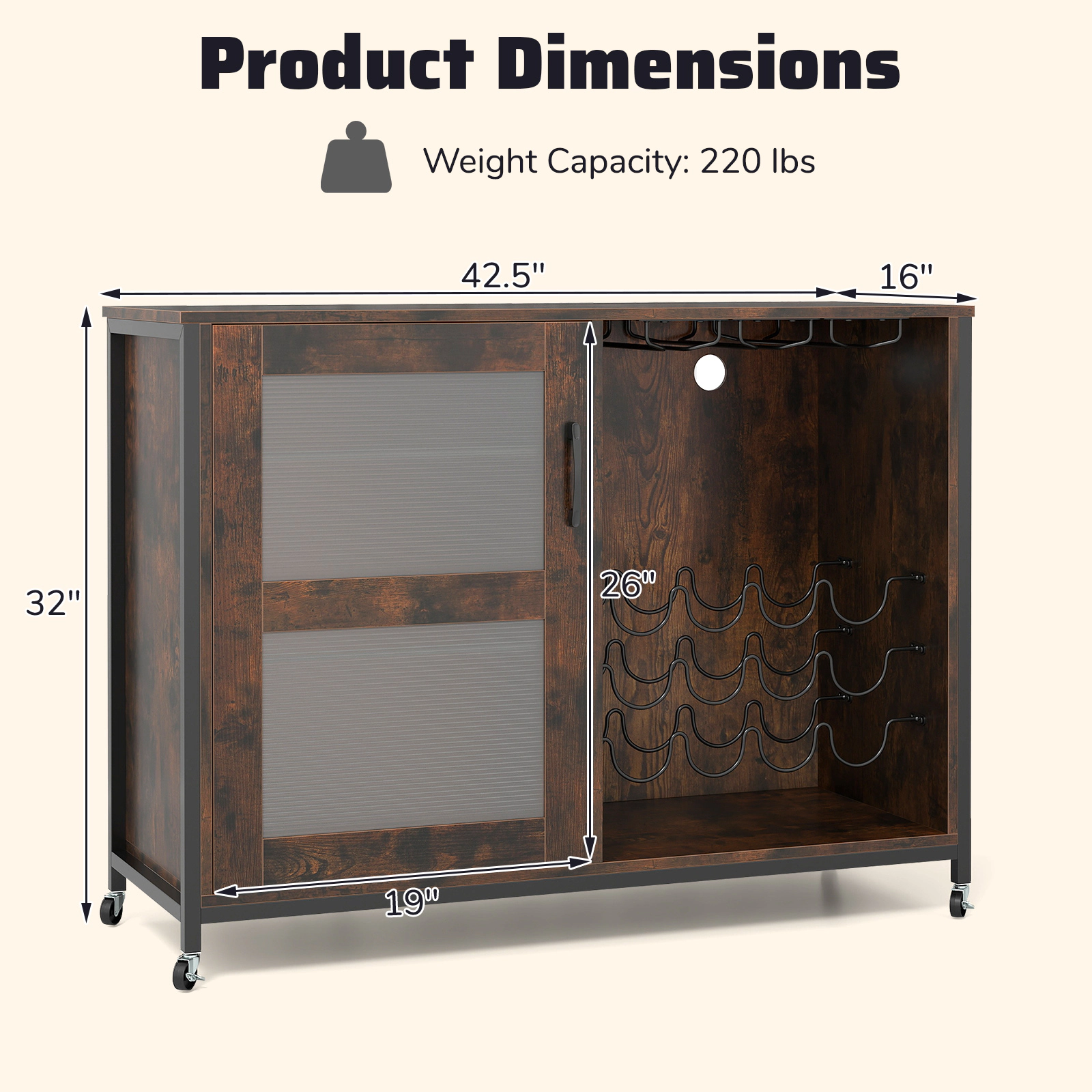 LJG Wine Bar Cabinet with LED Light and Adjustable