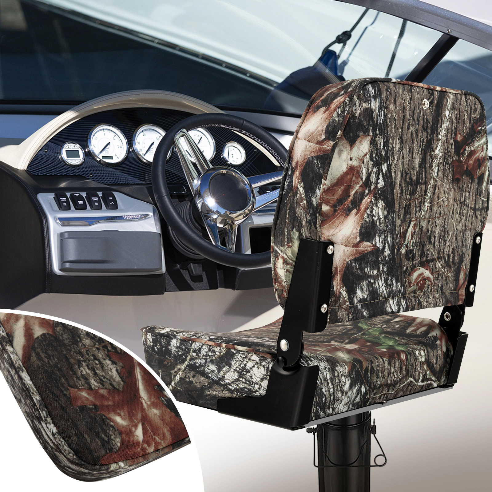 SUGIFT 2-Piece Folding Boat Seats, 400 lb Capacity per Seat, Camouflage, 5-Inch Padding