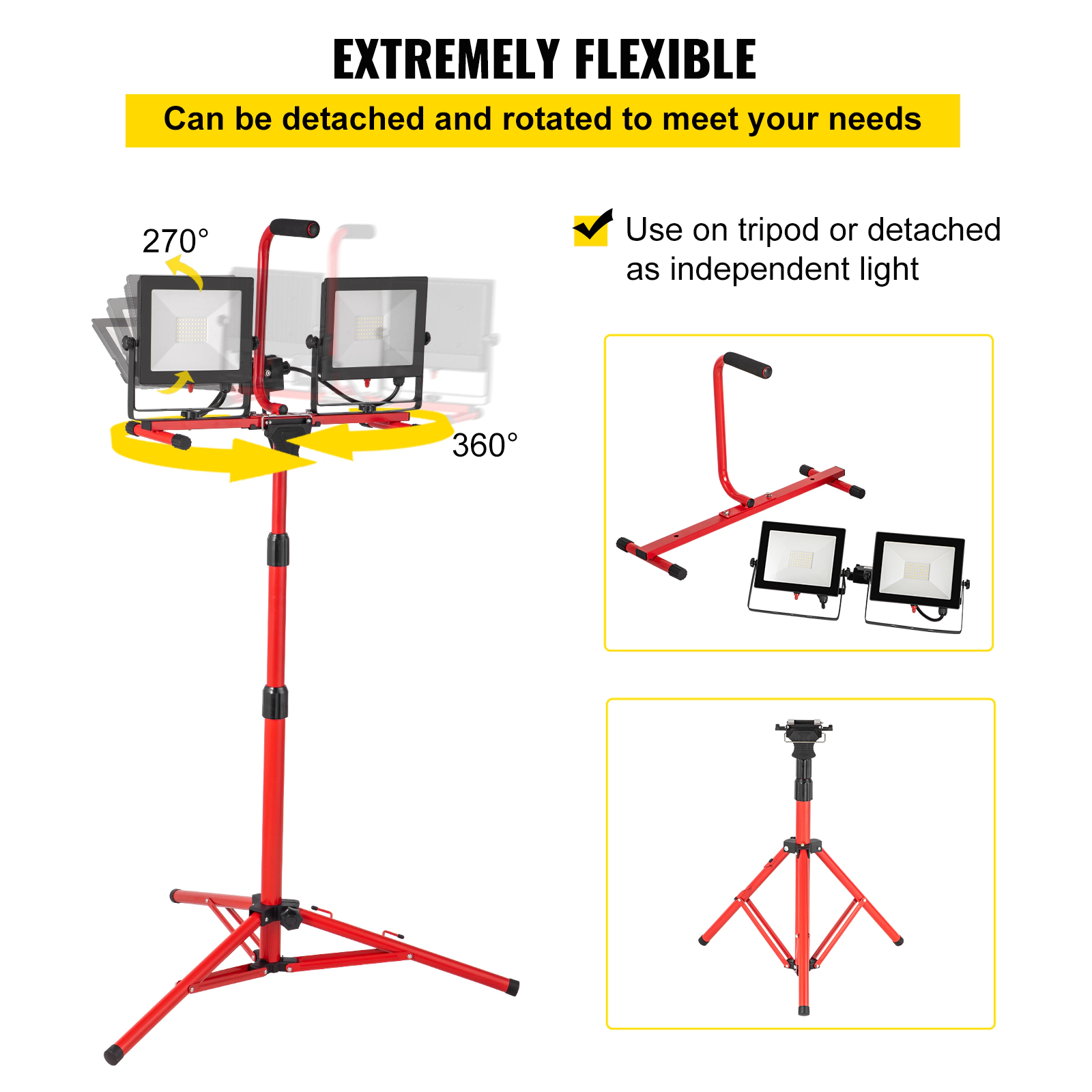 HONGGE LED Work Light with Stand, Dual-head LED Work Light with Adjustable and Foldable Tripod Stand