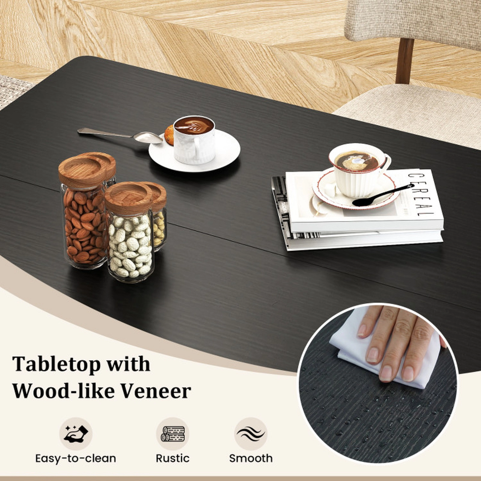 SUGIFT 47-in Rectangular Dining Table with 2 Open Storage Shelves 155-lb Tabletop Capacity Seats 4-6 Rustic Brown/Black